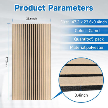 5 PACK Slat Acoustic Panels for Wall 47.2 x 23.6 x 0.4 Inch