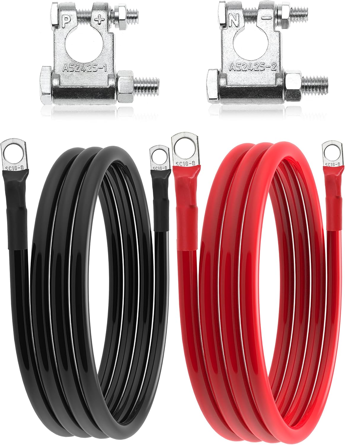 6 AWG Battery Cable 6AWG Gauge Battery Inverter Cables for Automotive Solar Marine Boat RV Car Motorcycle (6 AWG, 4FT, 5/16")