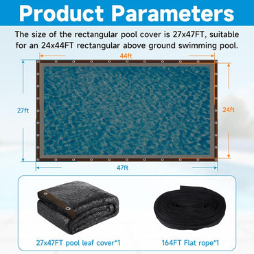20x40 Ft Pool Leaf Net Cover for Inground Pools/Above Ground, Durable Black Mesh Swimming Pool Leaf Net Cover with Rope for Leaves and Debris, Tear Resistant, UV Resistant, and Reatherproof