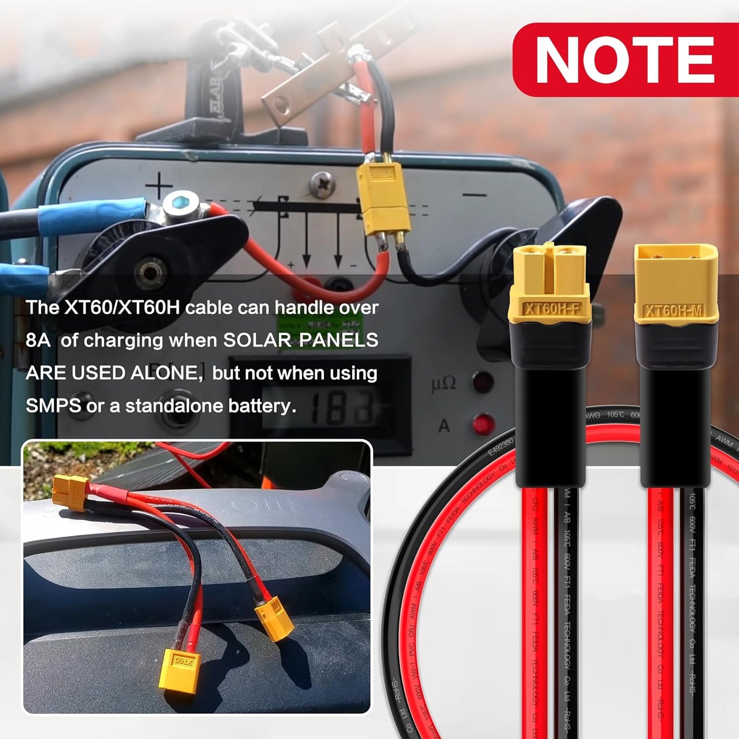 12AWG 6FT XT60 Extension Cable XT60H Male to Female Charging Cable for Solar Panels Portable Power Stations