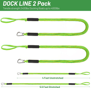 Boat Bungee Dock Lines Marine Mooring Rope with Stainless Steel Clip Bungee Cord Docking Lines for Boat Bungee Docking Ropes for Kayak,Pontoon,Canoe (Green-2)