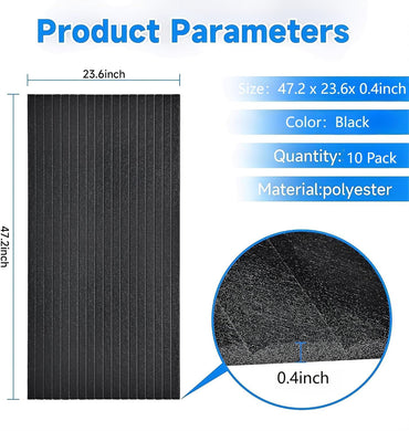 Large Acoustic Panels for Wall Sound Proof Sound Dampening Panels for Wall Decor And Ceilings 47.2 x 23.6 x 0.4 Inch Polyester Fiber Noise Absorb Panels for Bedroom Home Studio Office (Black, 10 Pack)