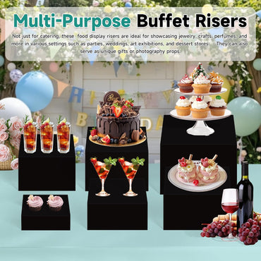 6Pcs Buffet Risers,Food Risers for Buffet Table Display Stand Shelf for Party Catering Dessert Jewelry Collectibles Acrylic Cube Boxes Display Nesting Risers (Black-L(5,6,7,8,9,10))