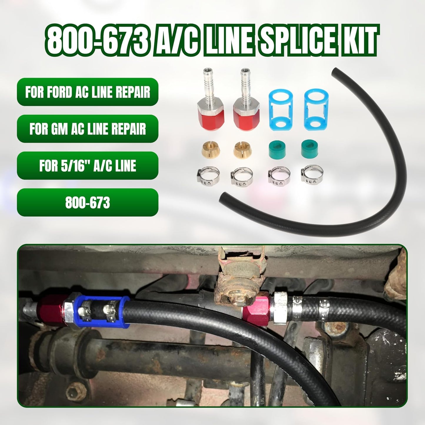 800-673 A/C Line Splice Kit For 5/16 Line With No.6 Hose 800673 Air Conditioning Repair Splice Connector Splicer Coupler Kit For 5/16 AC Line to Hose Repair (Line-K673)