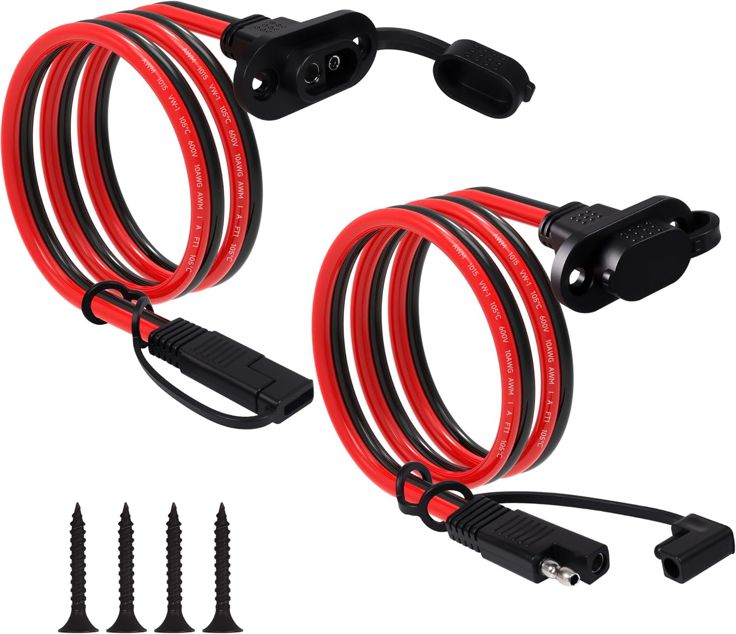 1FT 10AWG SAE Quick Connector Harness, 10 AWG 10 Gauge SAE Power Socket Sidewall Port Connector Male to Female Socket Cable with Dust Cover for Solar Panel, Generator, Battery Charger (10AWG 1FT)