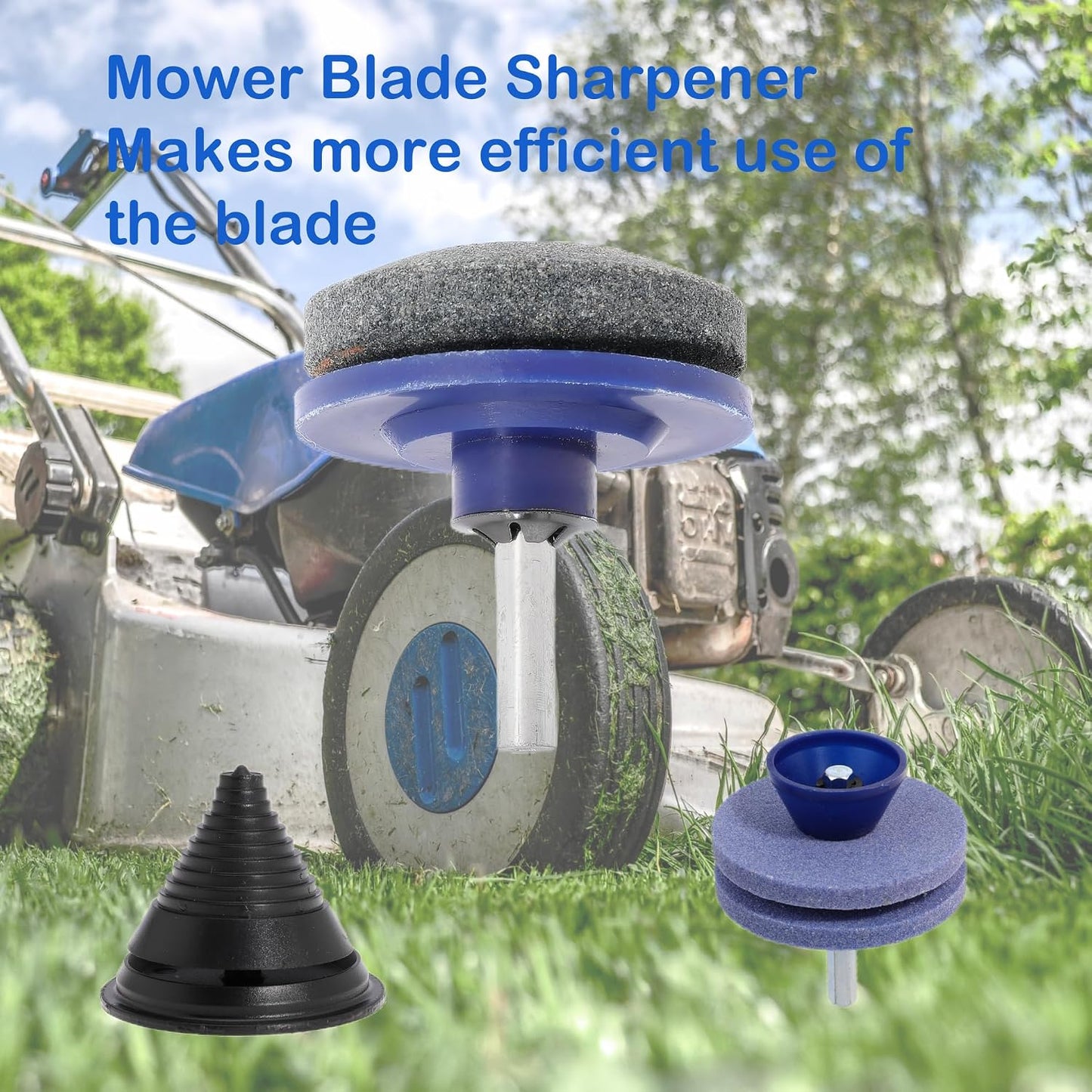Lawn Mower Blade Sharpener with Steel Backing Lawnmower Blade Sharpener Universal Multi-Point Rotary Mower Blade Sharpener with Free Balancer for Power Hand Drill