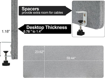 Desk Privacy Panel Table Privacy Panel Acoustic Partition Noise Visual Isolate Table Divider with Clamp (24" x 60")