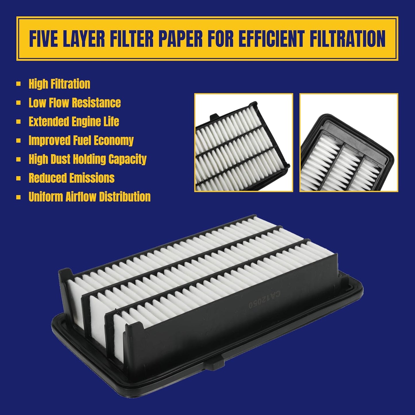 CA12050 Engine Air Filter for Honda Civic 1.5L L4 TURBOCHARGED 2016~2021 for CR-V 1.5L L4 TURBOCHARGED 2017-2021 Car Air Filter Replaces 172205AAA00, 1 Pack
