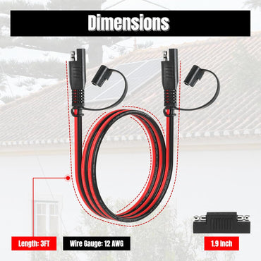 3FT 12AWG SAE Extension Cable, 12 AWG SAE Quick Disconnect Wire Harness 12 Gauge with Polarity Reverse Adapter for Solar Panel RV Battery Automotive and Marine Applications (12AWG 3FT)
