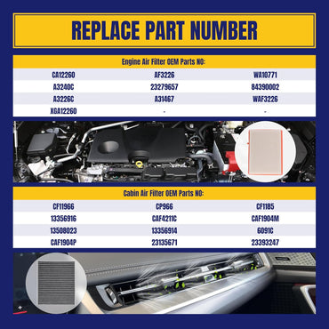 Engine and Cabin Air Filter for Chevy Equinox L4 1.5L Gas 1.6L Diesel 2.0L Gas 18-26 for GMC Terrain L4 1.5L Gas 1.6L Diesel 2.0L Gas 18-24 Replace CA12260 CF11966