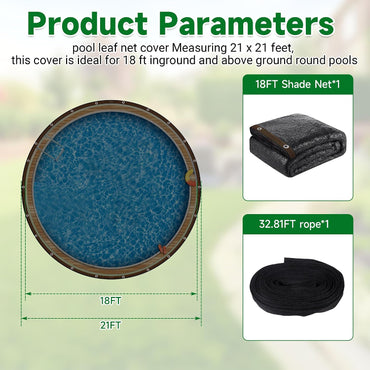 Pool Leaf Net Cover18 ft Round, Fine Mesh Leaf Net for Above Ground Pool, Winter Pool Cover18ft Round Above Ground, Cover Size: 18-Feet Dia (Includes 3-feet Overlap) (Black -Round, 18FT)