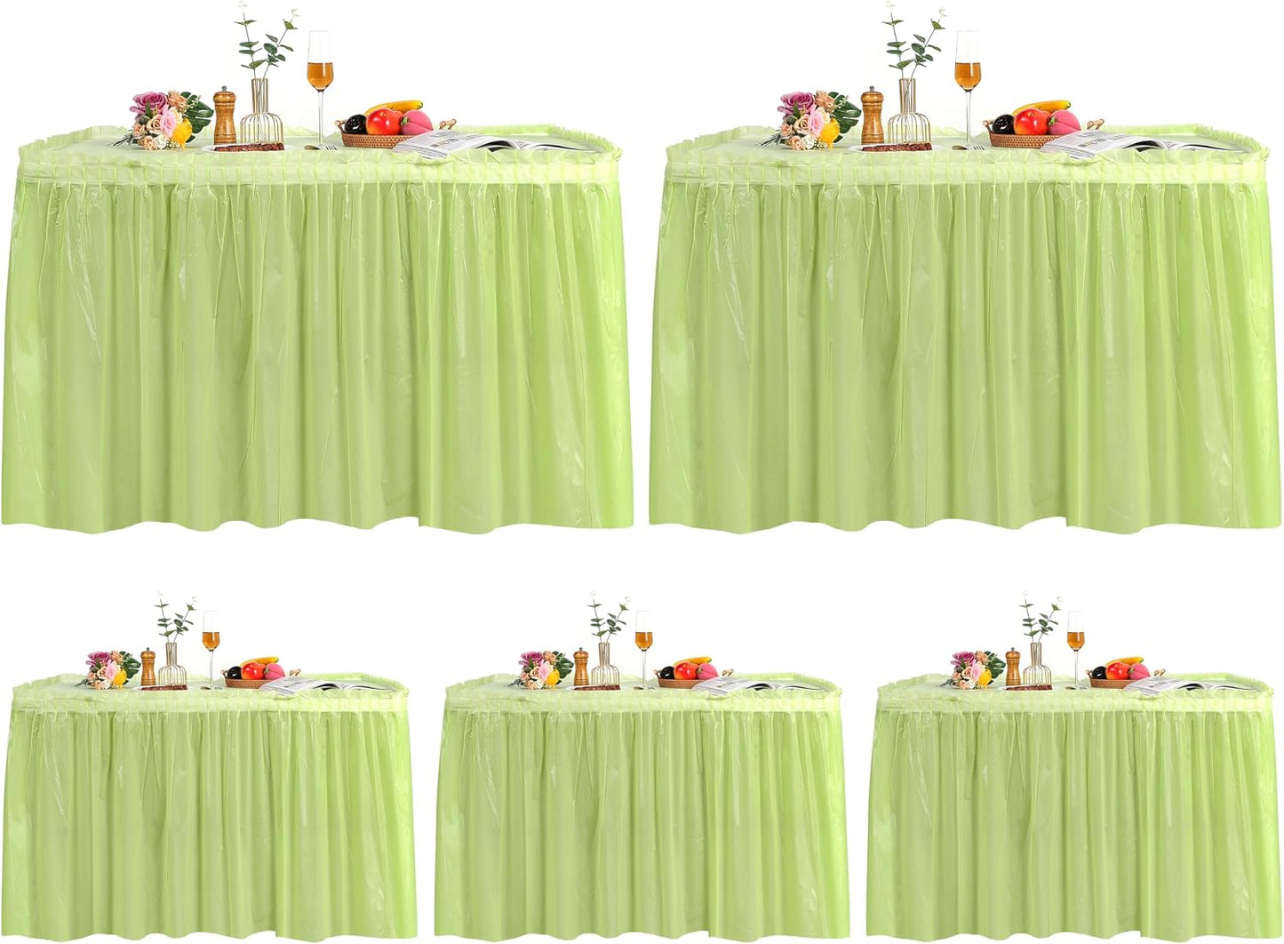 5 Pack Plastic Table Skirts & Cloths for Rectangle Tables, 14 Ft Blue Tableskirts & 54" x 108" Tablecloths, Disposable Tablecloth Skirt Covers for Party Birthday (Dark Blue)
