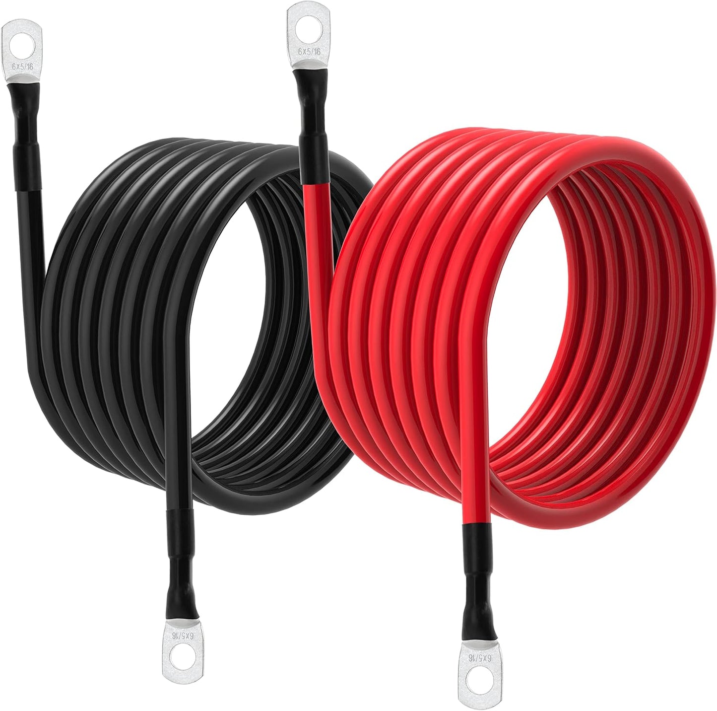 6 AWG Battery Cables 6 Gauge Battery Power Inverter Cable with 5/16 Inch Tinned Copper Lugs Both Ends for Solar Marine Boat RV Car Motorcycle 2 pcs (1FT)