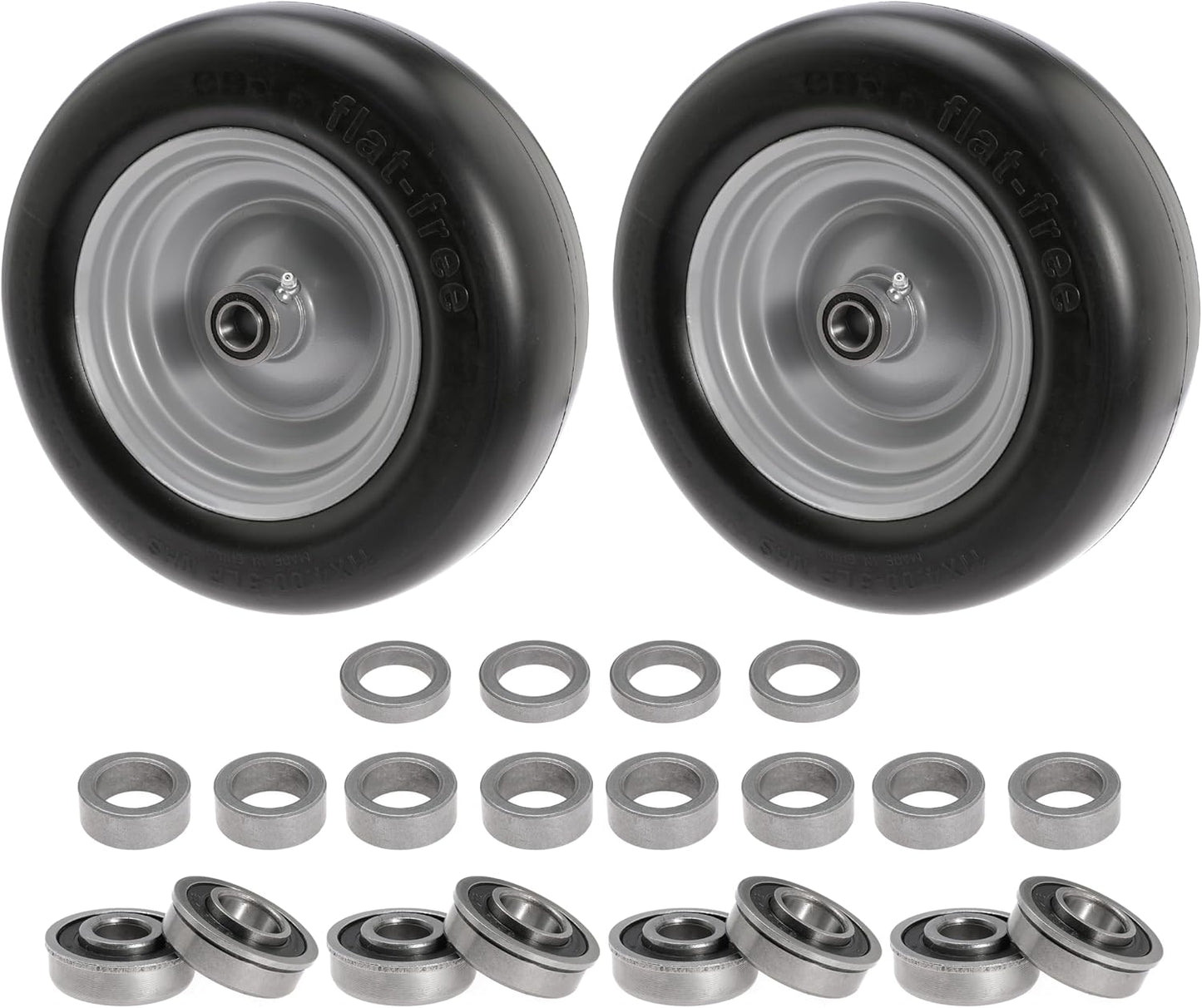 11x4.00-5" Front Wheel Flat Free Mower Tire, Solid Smooth Tire for John Deere for Craftsman for Toro Zero Turn Lawn Mower with 3.4"-5" Center Hub and 3/4" 5/8" 1/2" Precision Bearings (Silver-1pc)