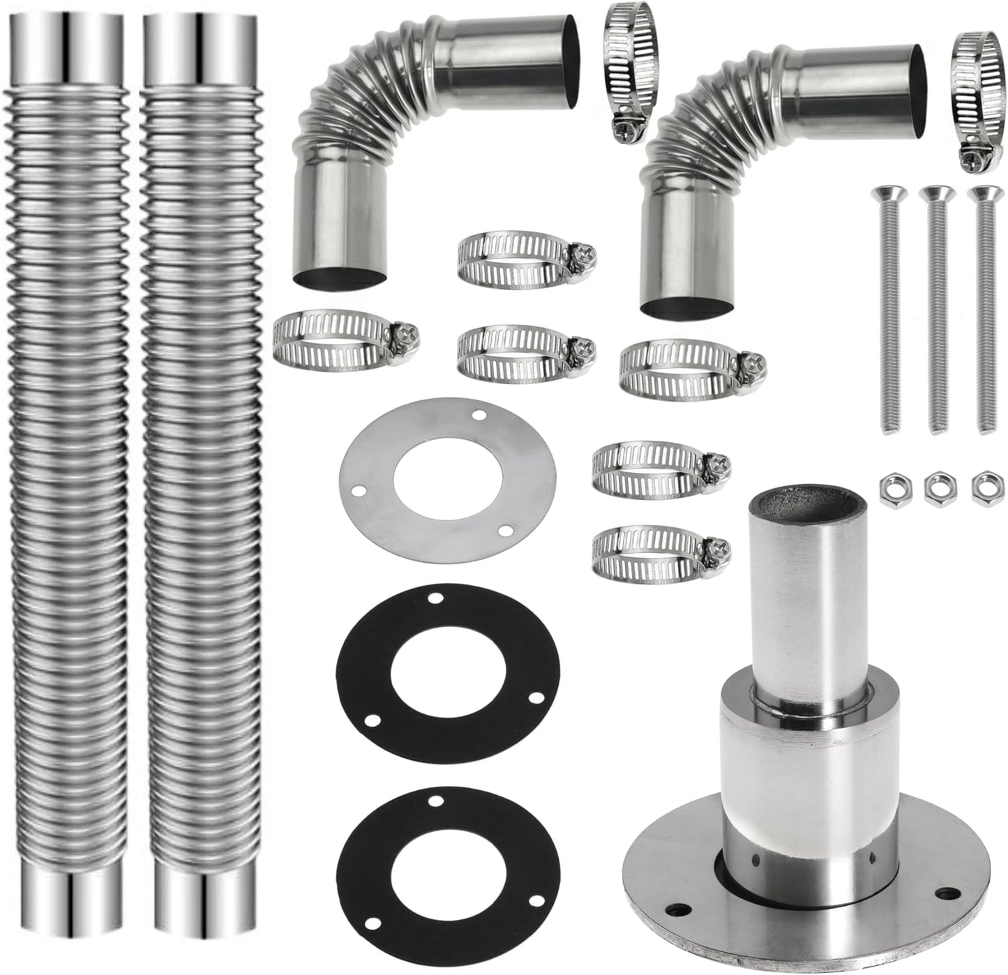 7.87 Inch Straight Corrugated Exhaust Pipe 24mm ID Exhaust Tube Connector Kit for Parking Air Heater Exhaust System, 2 Pack