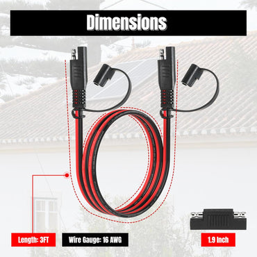 3FT 16AWG SAE Extension Cable, 16 AWG SAE to SAE Quick Disconnect Wire Harness 16 Gauge with SAE Polarity Reverse Adapter for Solar Panel RV Battery Automotive and Marine Applications (16AWG 3FT)