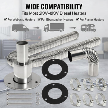 Diesel Heater Exhaust Kit - Exhaust Pipe, Straight Thru Hull Fitting and 24mm Elbow Tube Connector Set, Compatible with Webasto Eberspacher Heaters