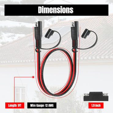 1FT 12AWG SAE Extension Cable, 12 AWG SAE to SAE Quick Disconnect Wire Harness 12 Gauge with SAE Polarity Reverse Adapter for Solar Panel RV Battery Automotive and Marine Applications (12AWG 1FT)