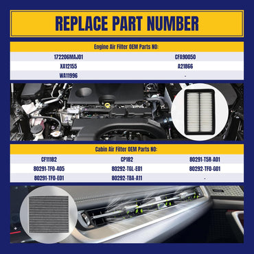 Engine and Cabin Air Filter for Honda Accord 2.0L Hybrid 23-25 (NATURALLY ASPIRATED ONLY) Not for 1.5L Gas Not for Turbo, for Honda CR-V Hybrid 2.0L 23-25 Replace 172206MAJ01 CF11182