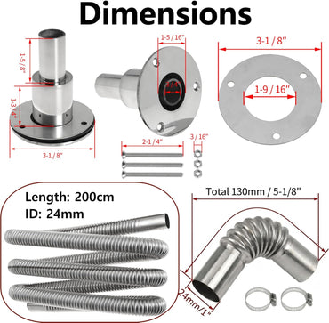 200cm 24mm Exhaust Pipe for Diesel Heater, 1 Inch ID Generator Exhaust Extension with Thru Hull Exhaust Skin and Tube Elbow Connector