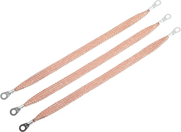 11.4'' Braided Ground Strap Automotive Tinned Copper Ground Strap with 1/4" Terminal Lugs 3pcs