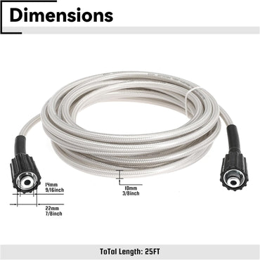 308835074 Pressure Washer Hose Replacement for Ryobi RY141600 RY141612 RY141812G Electric Power Washer, 25FT Pressure Braided Hose (M22-14mm)