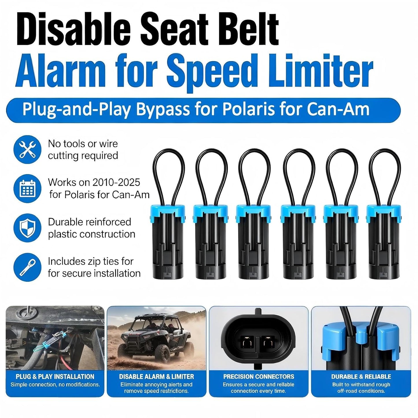 Seat Belt Bypass Plug for Polaris RZR RS1 Ranger 570-1000 XP for Can Am Maverick X3 Defender Commander 1000 UTV Seat Belt Override Connector Disable Seatbelt Alarm Speed Limiter Plug Play Off-Road 6PC