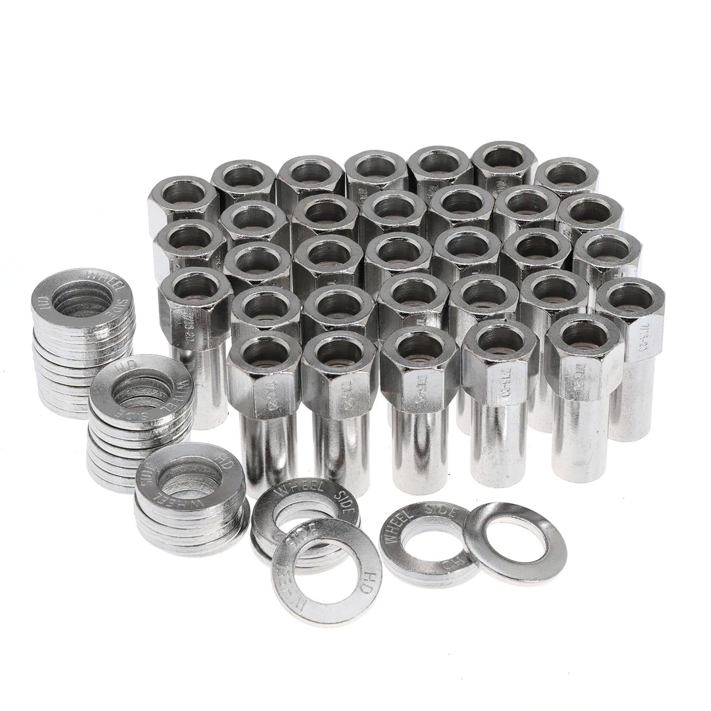 7/16"-20 Wheel Lug Nut for Cragar for SST Mag with Center Washer Open Ended, 13/16” Hex 2.01” Total Length (20Set)