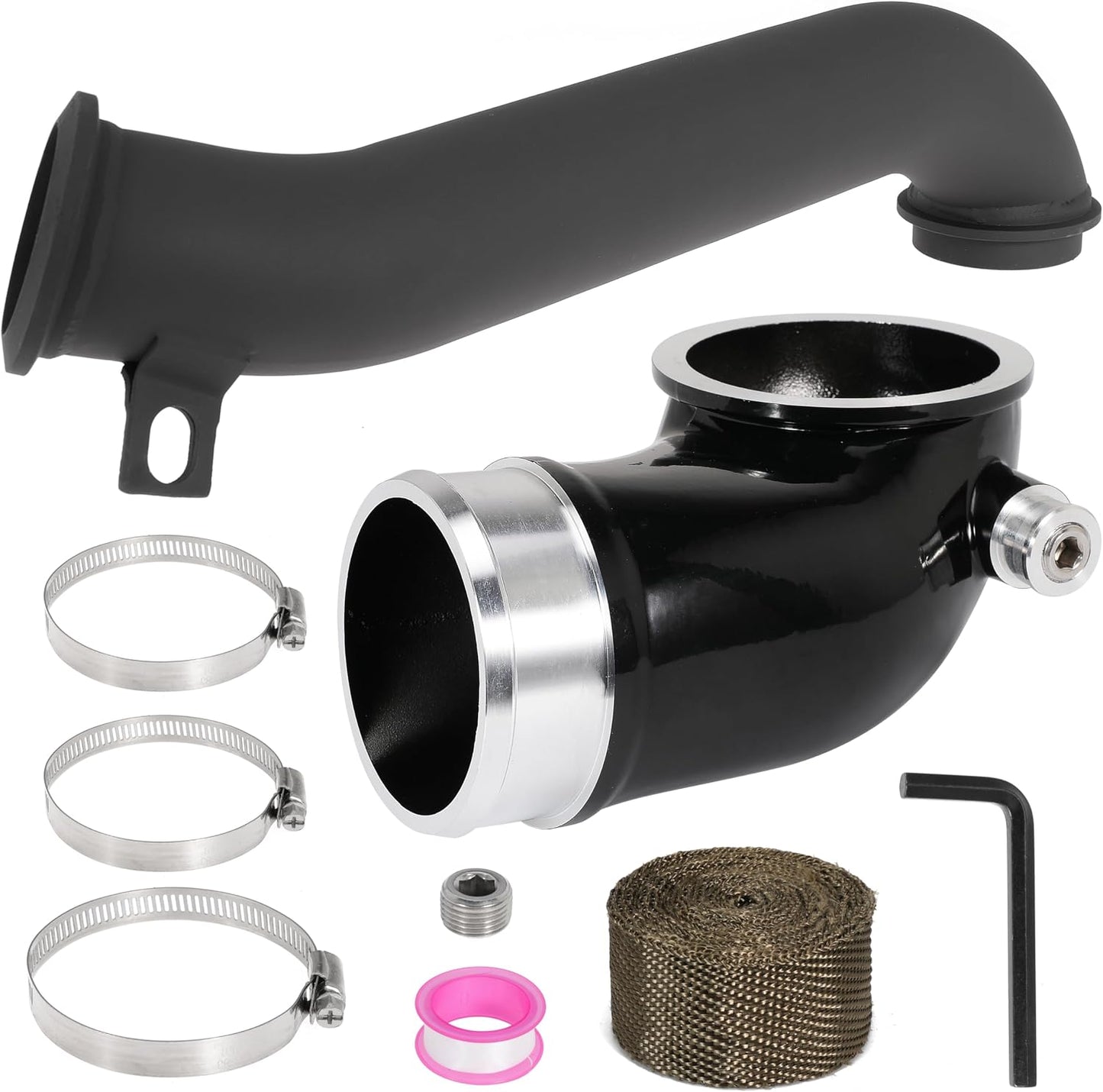 6.6 Turbo Mouthpiece, LLY Engine Turbo Mouthpiece Fits for Duramax 6.6L LLY 2004.5-2010, Inlet Manifold Intake Elbow for Chevrolet for GMC Sierra Trucks with Billet Resonator Plug Cover Cap