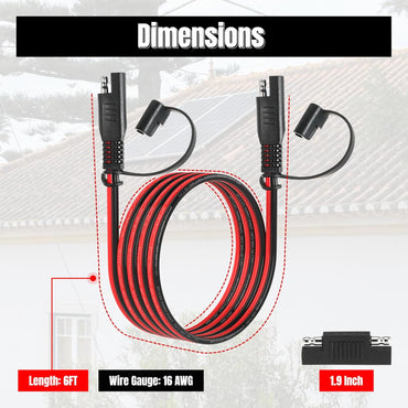 6FT 16AWG SAE Extension Cable, 16 AWG SAE Quick Disconnect Wire Harness 16 Gauge with Polarity Reverse Adapter for Solar Panel RV Battery Automotive and Marine Applications (16AWG 6FT)