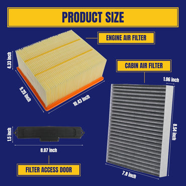 Engine and Cabin Air Filter for Dodge Ram 1500 2500 3500 4500 5500 for Cummins 6.7L 6.7 Diesel 2011-2023 6.4L 6.4 Gas 2019-2022 for Journey for Compass for Chrysler 200 Replace 53034051AB 68406048AA