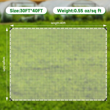 Clear Greenhouse Plastic Covering, 16Mil Thickness Heavy Duty Clear tarp for Chicken coop, Greenhouse Plastic sheeting with Hemmed Edges & preinstalled Grommets (white, 30x40ft)