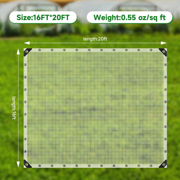 Clear Greenhouse Plastic Covering, 16Mil Thickness Heavy Duty Clear tarp for Chicken coop, Greenhouse Plastic sheeting with Hemmed Edges & preinstalled Grommets (White, 16x20ft)