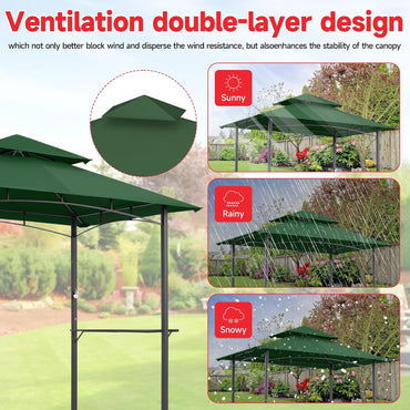 Grill Gazebo Replacement Canopy Top Only - 5' x 8' Outdoor BBQ Gazebo Canopy Roof, Waterproof Double Tiered Shelter Cover Fit for L-GG001PST-F(5 * 8FT-Blackish Green)