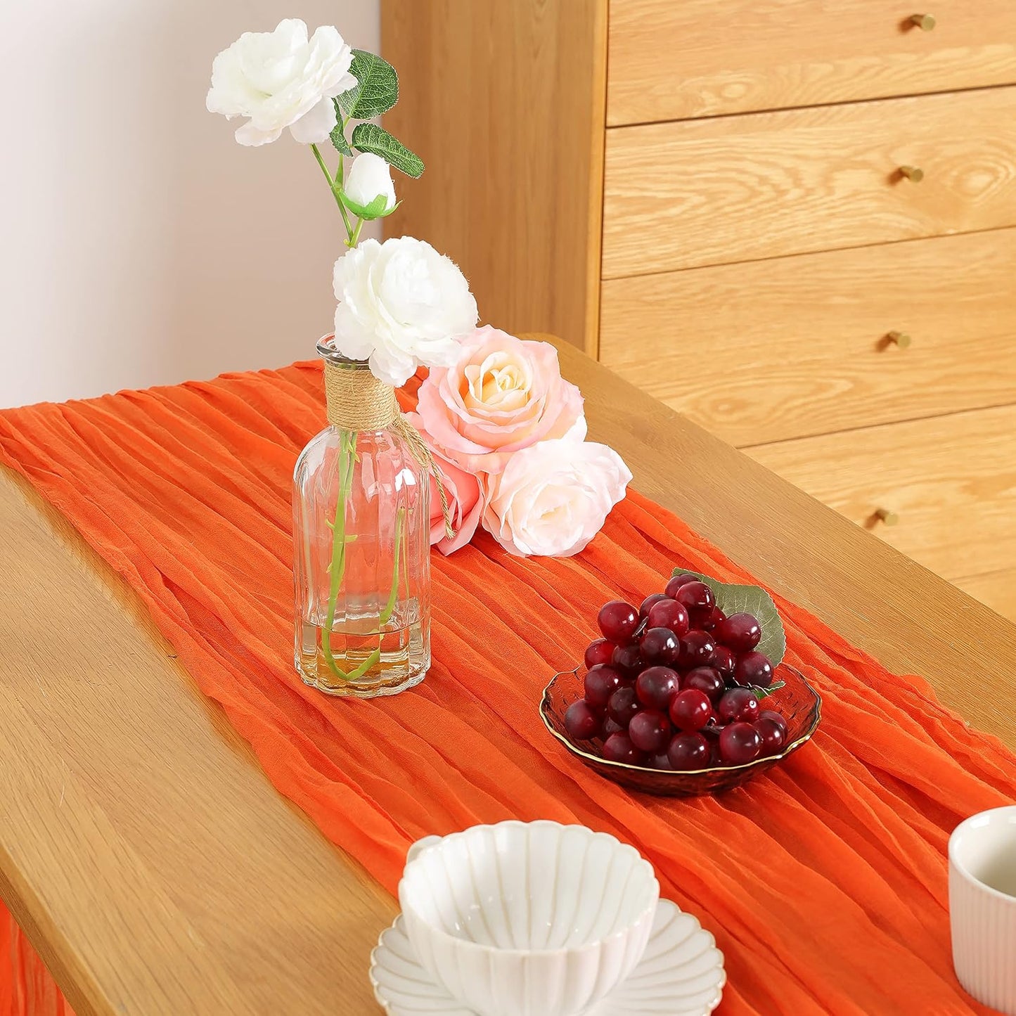 Orange Cheesecloth Table Runner 13.3ft Boho Gauze Cheese Cloth Table Runner Sheer Runner 120 inch Long for Wedding Bridal Baby Shower Birthday Party Cake Table Decorations (Orange)
