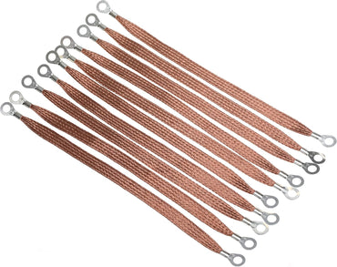 11.8-inches Braided Ground Strap Automotive Heavy Duty Copper Ground Strap with 1/4-inches Terminal Lugs 10PCS