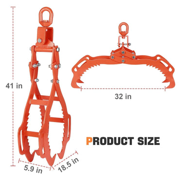 32" Logging Tongs, 3306lbs Capacity Heavy-Duty Grip for Tractors,4 Claw