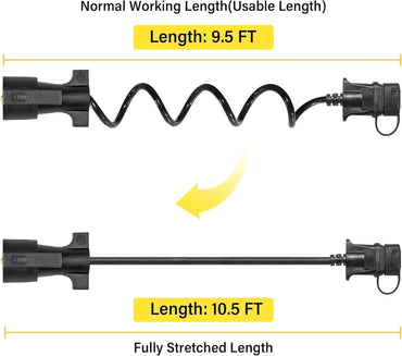 7 Way Round to 4 Way Flat Coiled Trailer Adapter, 10.5FT Extension Cable