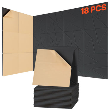 18 Pack Acoustic Wall Panels 11.8" x 11.8" Self-Adhesive Black