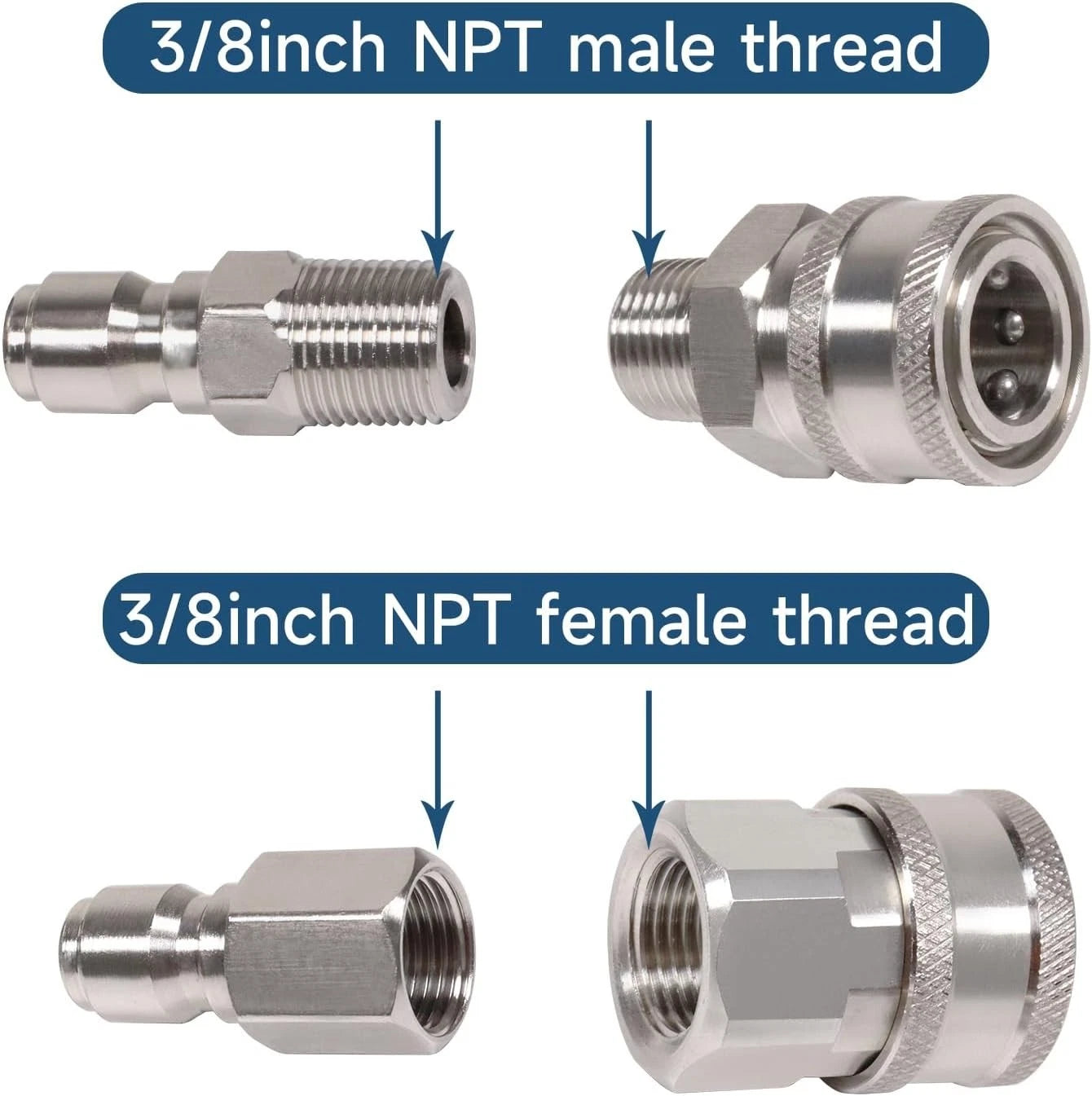 3/8 Inch Quick Connect Fittings for Pressure Washers Stainless Steel Adapter