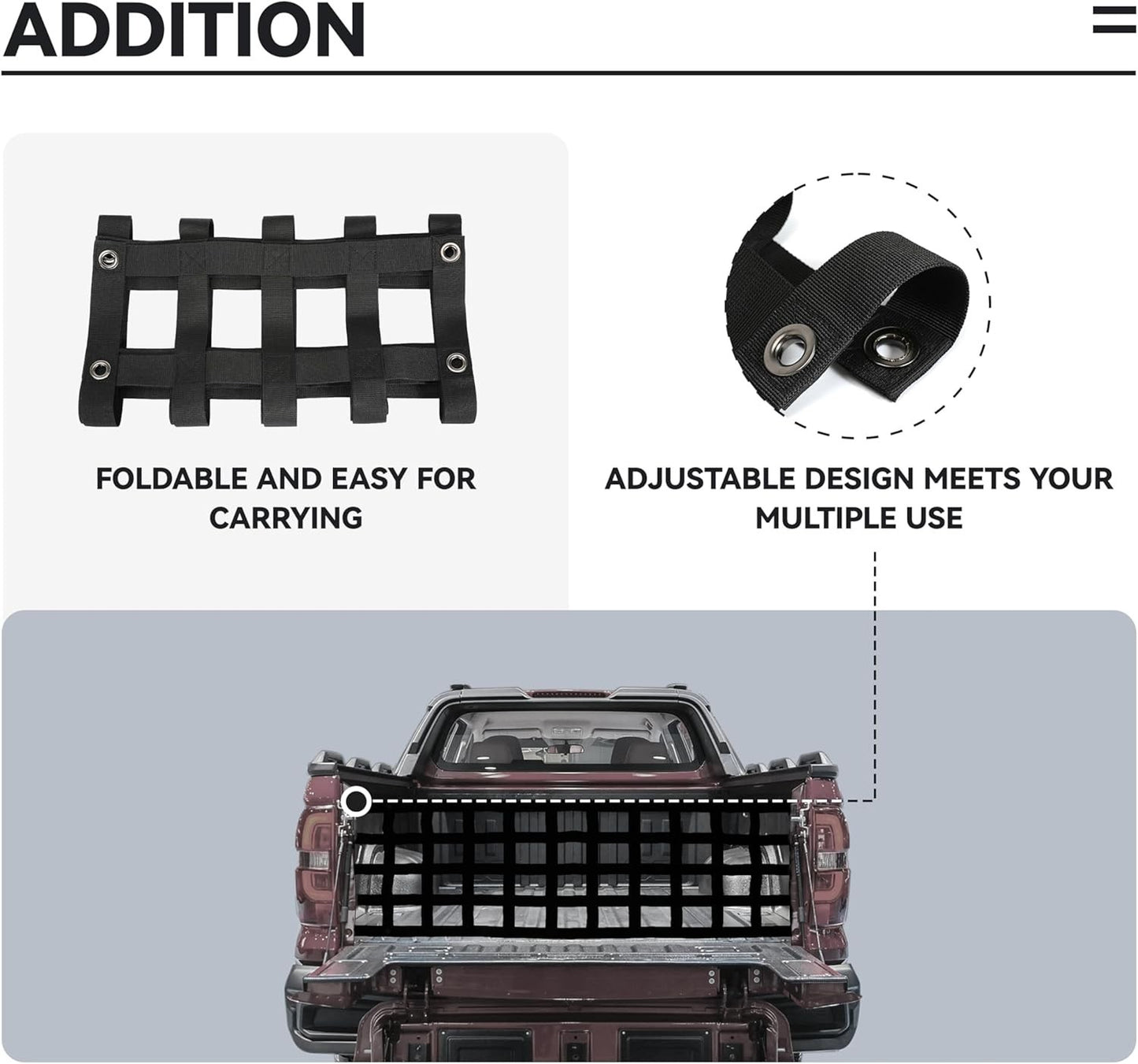 60'' x 18'' Heavy Duty Tailgate Cargo Netting for Full Size Truck for Dodge Ram