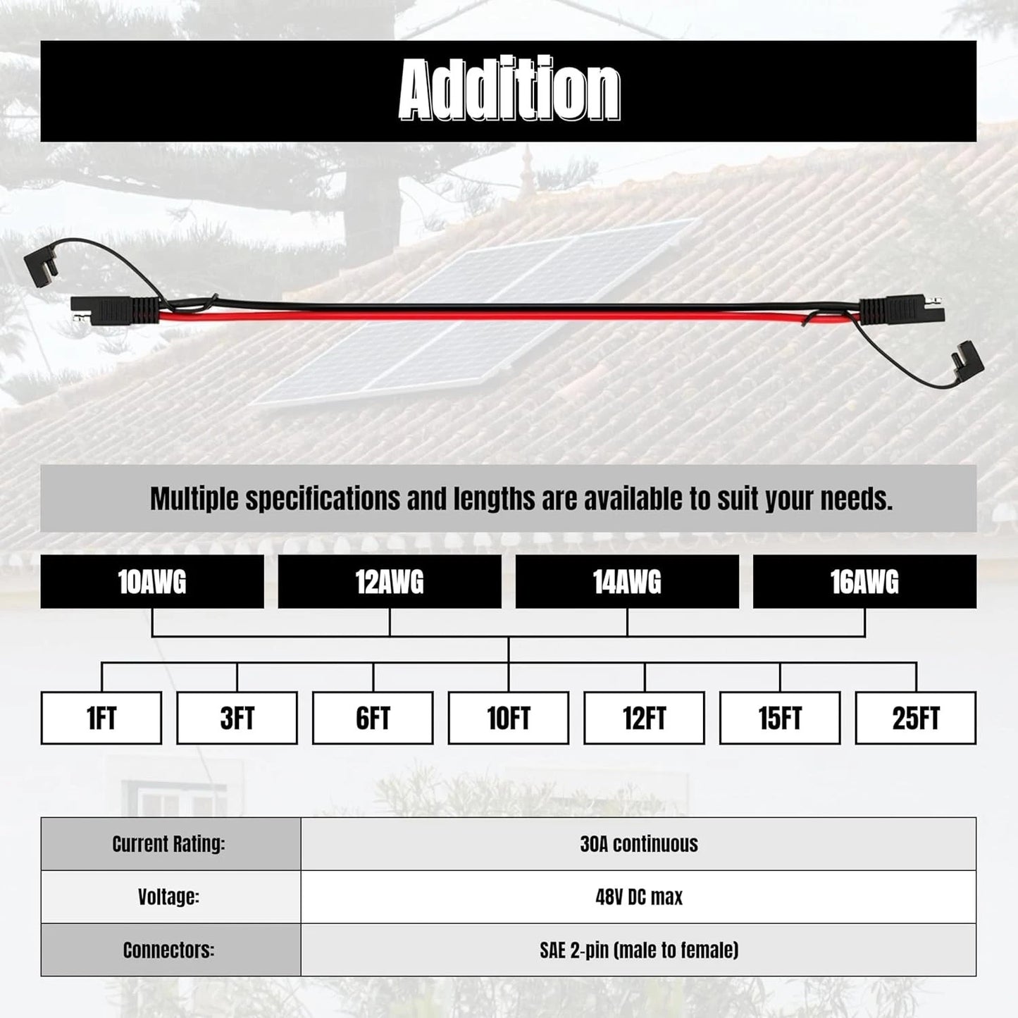 3FT 10AWG SAE Extension Cable, SAE Connector Cable Quick Disconnect