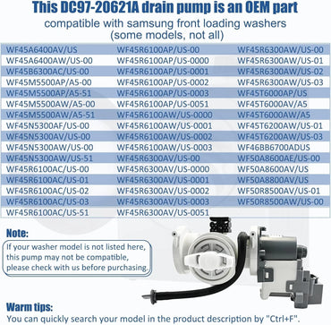 DC97-20621A Drain Pump Assembly For Samsung washer Replace DC31-00187A AP6807020