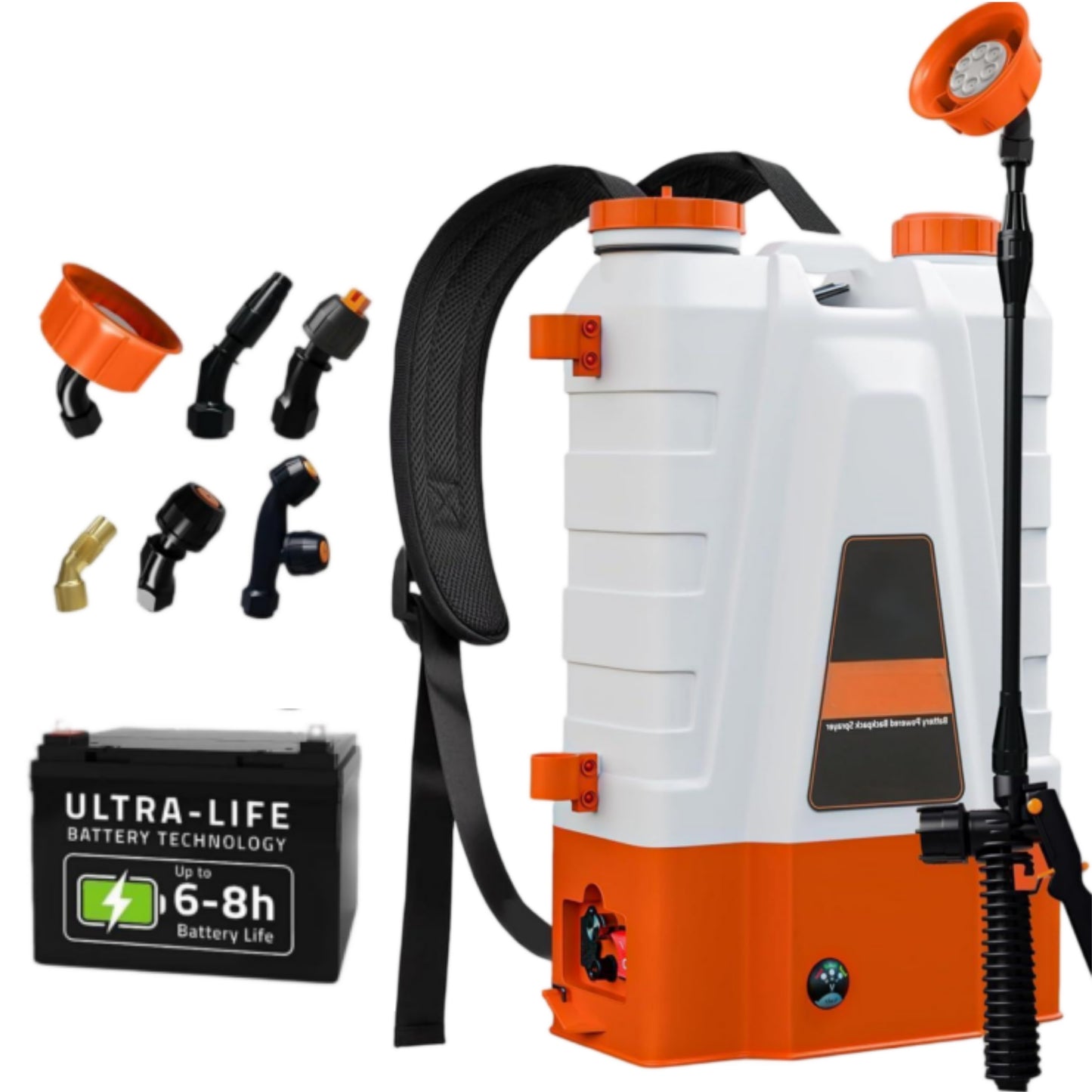 4 Gallon Battery Powered Fogger Machine Backpack Sprayer, 6-8H Runtime, 90 PSI with 6 Nozzles