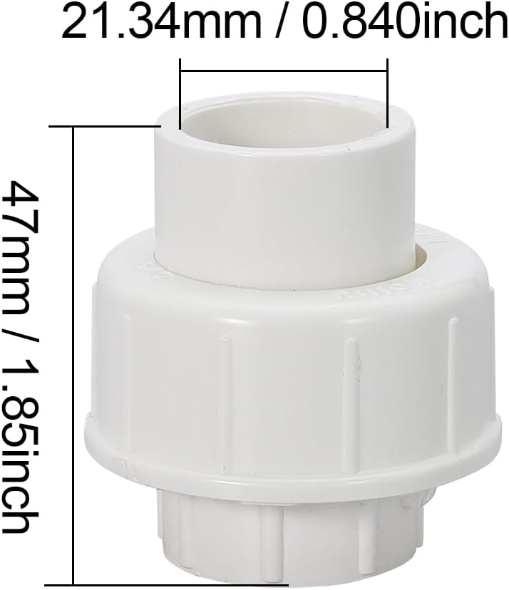 1/2" PVC Union Coupling Pipe Fitting PVC Adapter Schedule 40, EPDM O-Ring, 1/2 inch Slip Coupling Fitting (Socket x Socket), 4 Pack, White
