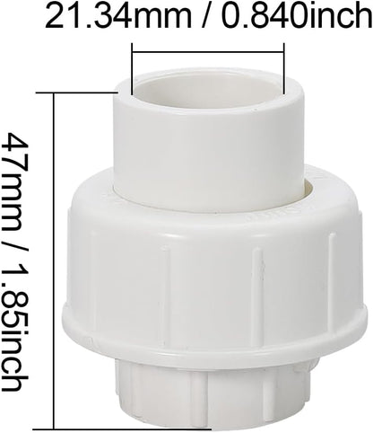 1/2" PVC Union Coupling Pipe Fitting PVC Adapter Schedule 40, EPDM O-Ring, 1/2 inch Slip Coupling Fitting (Socket x Socket), 4 Pack, White