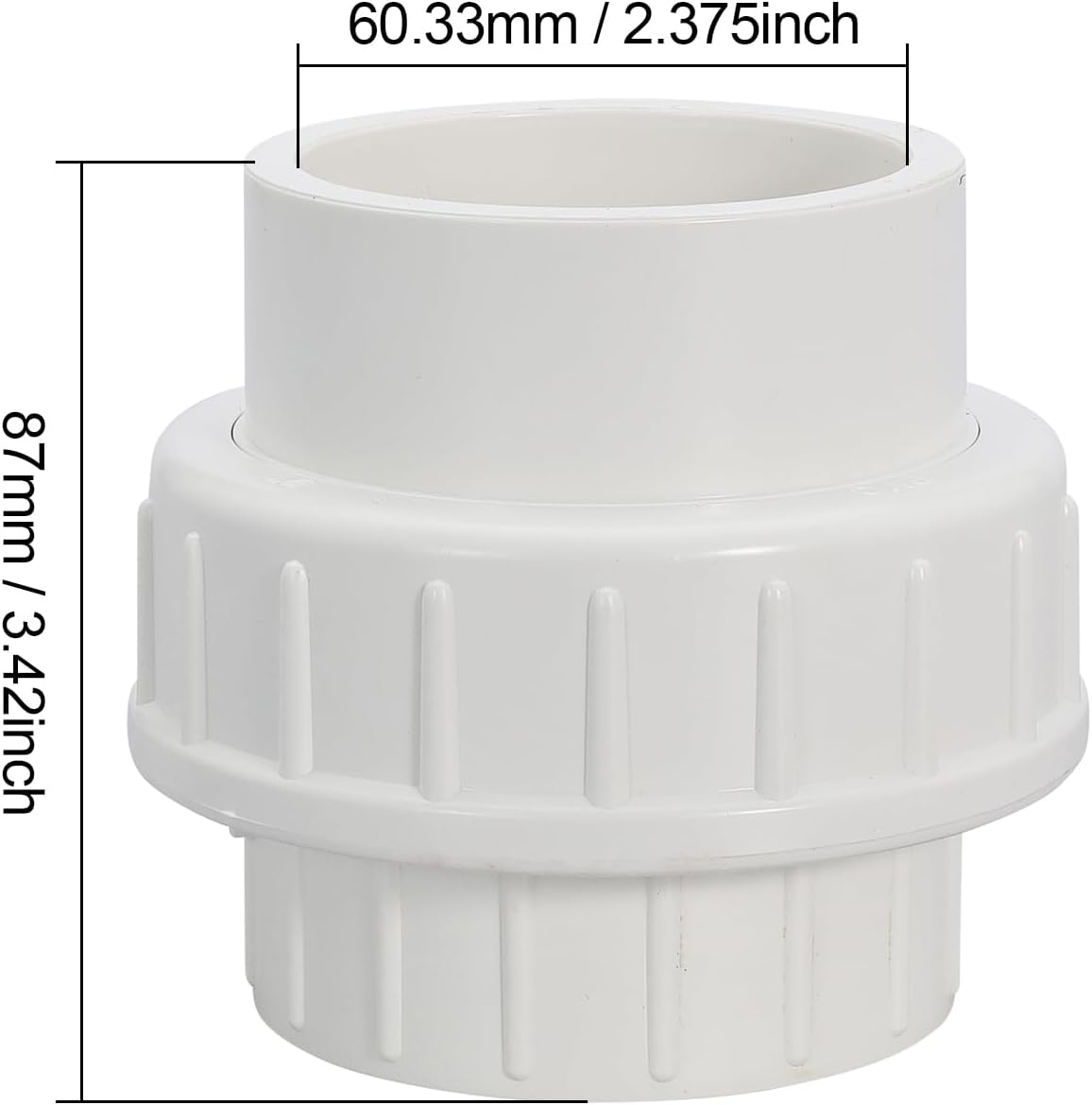 1-1/2" PVC Union Coupling Pipe Fitting PVC Adapter Schedule 40, EPDM O-Ring, 1-1/2 inch Slip Coupling Fitting (Socket x Socket), 2 Pack, White