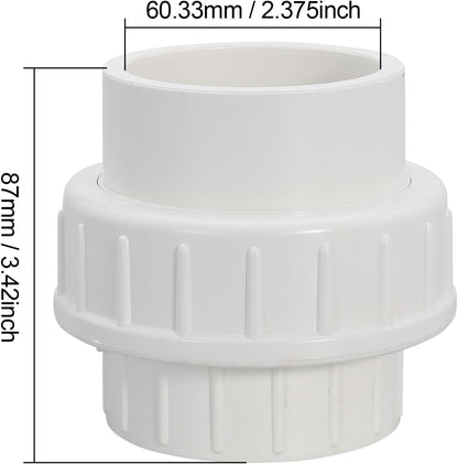 2" PVC Union Coupling Pipe Fitting PVC Adapter Schedule 40, EPDM O-Ring, 2 inch Slip Coupling Fitting (Socket x Socket), 6 Pack, White