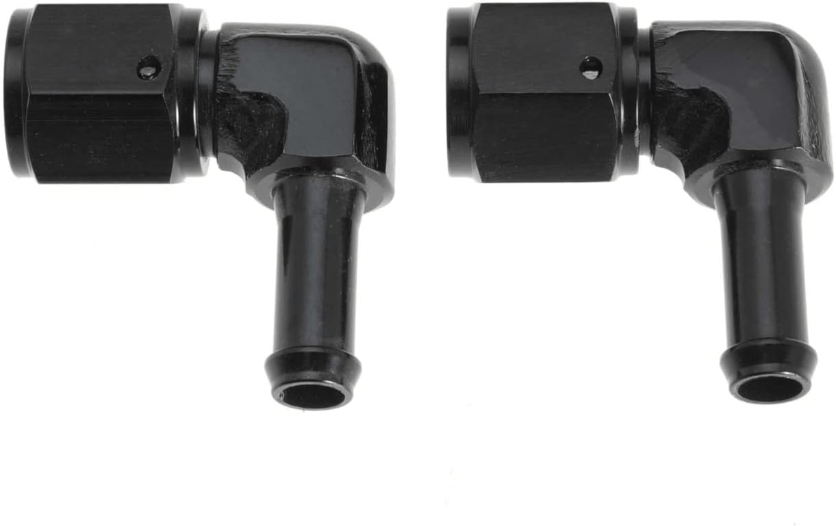Female 6AN to 5/16 Hose Fuel Fittings 90 Degree Swivel Oil Line Pipe Adapter Black 2PCS