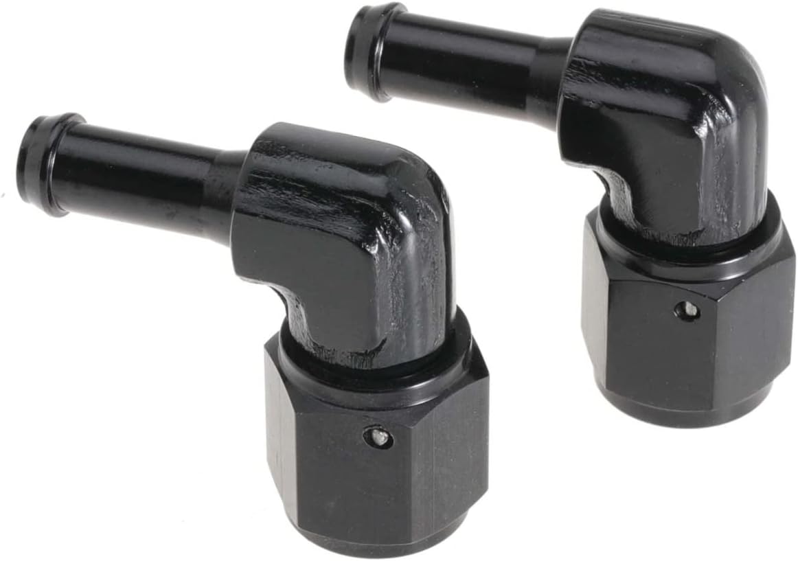 Female 6AN to 5/16 Hose Fuel Fittings 90 Degree Swivel Oil Line Pipe Adapter Black 2PCS